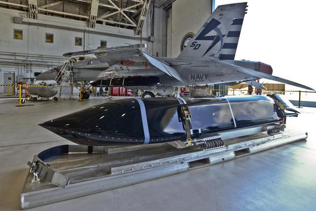 Lockheed Martin Corp.'s Long Range Anti-Ship Missile (LRASM) alongside an F/A-18 Super Hornet. (Photo: Courtesy Lockheed Martin)