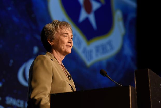 Former Secretary of the Air Force Heather Wilson speaks to the 35th Space Symposium.