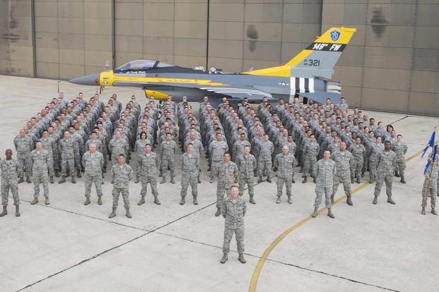 The 149th Maintenance Group takes a group photo 
