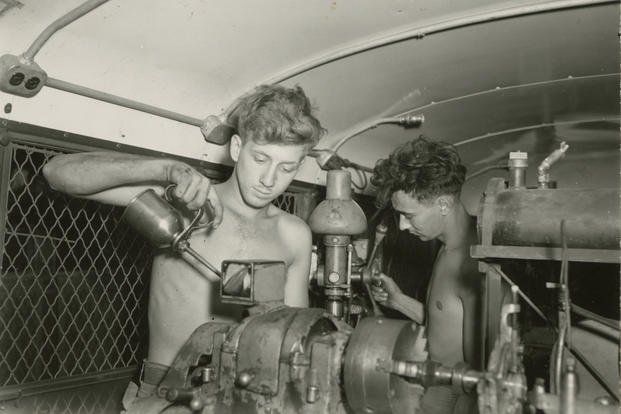 Portable machine shops expanded the tools available for World War II trench artists. (National World War II Museum) Machine Shop Trench Art