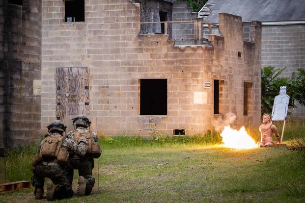 Marines engage targets with grenades at Marine Corps Base Quantico.