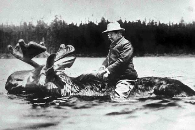 This photo is a proven fake, but people believed it because it's something Teddy could and would do. The Navy got off easy.