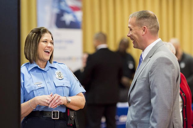 U.S. Army Maj. Phillip L. Lust appears at the Hiring Heroes Career Fair at Spates Community Club at Joint Base Myer-Henderson Hall, Virginia.