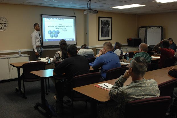 Airmen participate in a Transition Assistance Program seminar at Shaw Air Force Base, S.C.