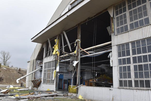 A look at some of the severe weather damage sustained on Wednesday, Feb. 28, 2024, at Wright-Patterson Air Force Base, Ohio. 