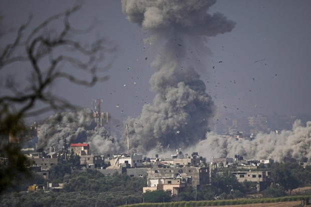 Smoke rises following an Israeli airstrike in the Gaza Strip.