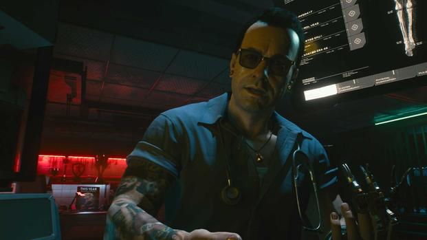 Talking to the mod doctor in Cyberpunk 2077