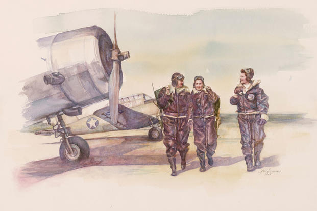 "Three Pretty Fly Girls," a watercolor painting by artist Lori Dawson. Part of the Air Force Art Program.