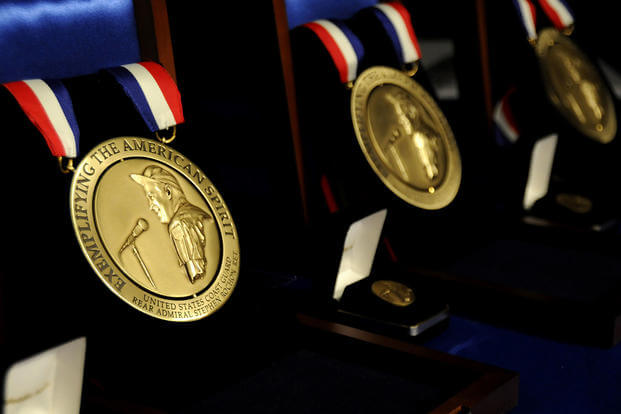 Each Spirit of Hope award winner received a bas relief medal bearing the image of Bob Hope. PA2 Patrick Kelley/Coast Guard