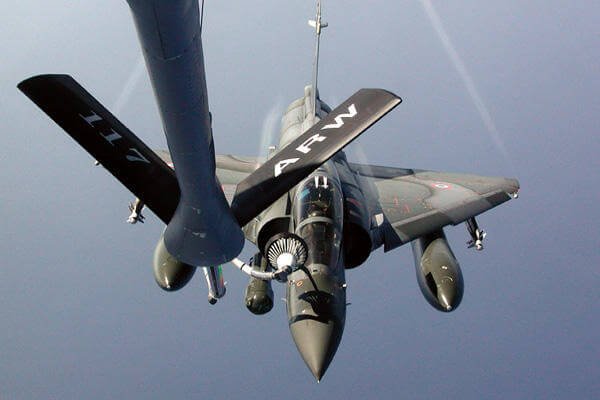In this file photo a KC-135 Stratotanker refuels a French Mirage 2000. The U.S. has begun aerial refueling of French jets engaged in operations in Mali. Air Force photo