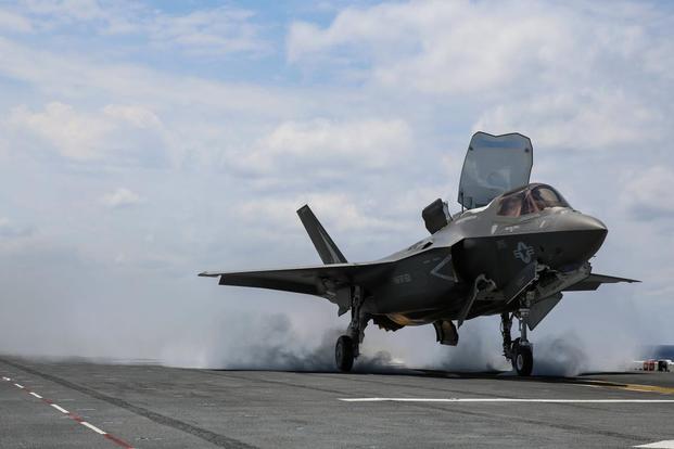 An F-35B Lightning II takes off on the flight deck of USS Wasp (LHD-1) during routine daylight operations, a part of Operational Testing 1, May 22. (Marine Photo)