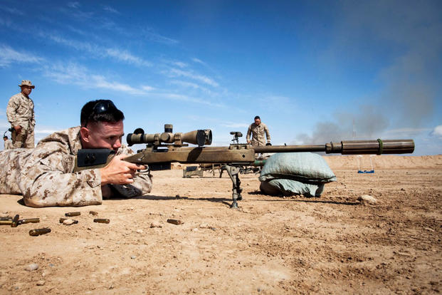 A Marine trains with an M40A5 Sniper Rifle. (Marine photo)