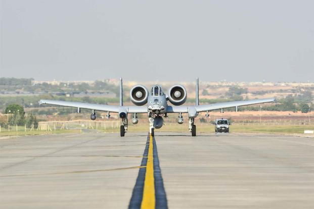 An A-10C Thunderbolt II attack aircraft taxis on the flight line after landing at Incirlik Air Base, Turkey, Oct. 15, 2015. (U.S. Air Force photo by Airman 1st Class Cory W. Bush/Released)