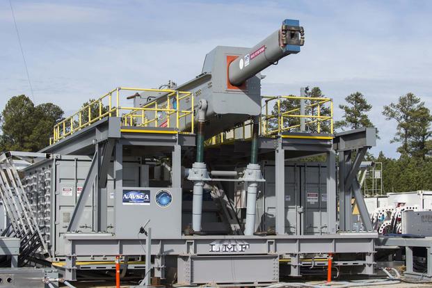 The Office of Naval Research (ONR)-sponsored Electromagnetic Railgun (EMRG) at terminal range located at Naval Surface Warfare Center Dahlgren Division (NSWCDD). (U.S. Navy/John F. Williams)