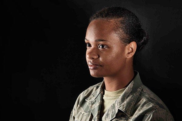 Senior Airman Augustine Thompson-Brown is a 35th Medical Operations Squadron mental health technician. Thompson-Brown spent most of her life homeless and shares her story to inspire others. (U.S. Air Force/A1C Jordyn Fetter)