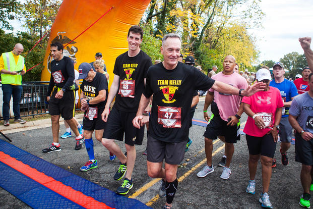 Marine Gen. Joseph Dunford, the chairman of the Joint Chiefs of Staff, completes the 40th Marine Corps Marathon at Arlington, Virginia, Oct. 25. (Photo By: Sgt. Justin M. Boling)