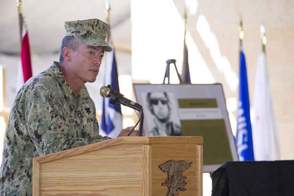 Rear Adm. Brian L. Losey, commander of Naval Special Warfare Command, speaks to military and civilian personnel during a June 2014 dedication ceremony in Campo, Calif. MC1 Marc Rockwell-Pate/Navy