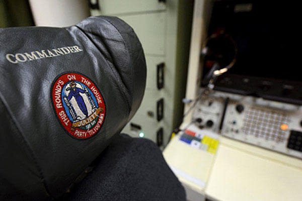 This photo taken June 24, 2014, shows a patch on the commander's chair in the underground control room where a pair of missile launch officers man a 24-hour shift at an ICBM launch control facility at Minot Air Force Base, N.D. Charlie Riedel/AP