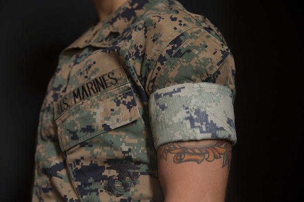 The Woodland Marine Pattern (MARPAT) Marine Corps Combat Utility Uniform (MCCUU) with the sleeves rolled up. Cpl. Adam Korolev/Marine Corps