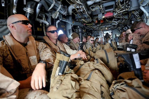 U.S. Marines with Special-Purpose Marine Air-Ground Task Force Crisis Response board an MV-22B Osprey traveling to Tifnit Military Instillation, Morocco, in 2014 as a part of Exercise African Lion 14. Lance Cpl. Alexander Hill/Marine Corps