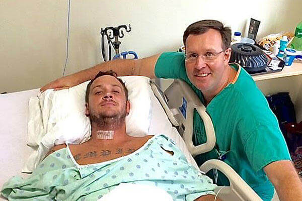 Tim Brumit and Dr. Colby Maher, the neurosurgeon who operated on him. Facebook photo
