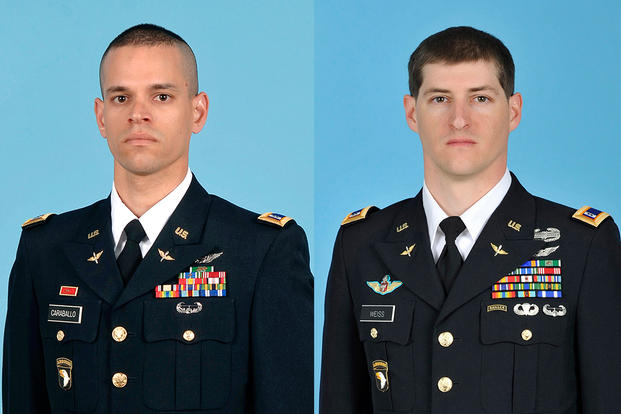 Chief Warrant Officer 2 Alex Caraballoleon and Chief Warrant Officer 2 Kevin M. Weiss were killed Dec. 2 when their helicopter crashed outside Fort Campbell, Kentucky. (Photo: U.S. Army.) 