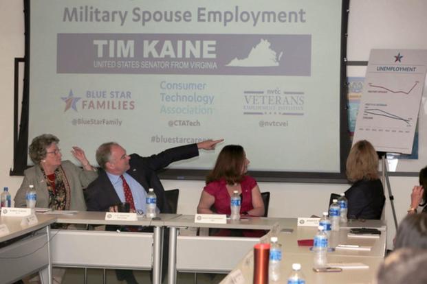 Sen. Tim Kaine, D-Va., attends an event on military spouse employment Oct. 23, 2017, in Arlington, Va. (Photo courtesy Blue Star Families)
