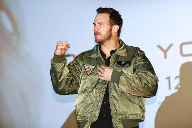 SAN DIEGO, CA - DECEMBER 12: Actor Chris Pratt on stage at Marine Corps Air Station Miramar on December 12, 2016 in San Diego, California.