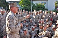 U.S. Marine Corps Lt. Col. Daniel J. Levasseur, commanding officer of Headquarters and Headquarters Squadron (H&amp;HS), addresses the Marines of H&amp;HS on Marine Corps Air Station Miramar, Calif.
