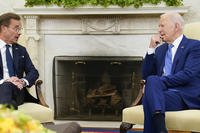 U.S. President Joe Biden, right, meets with Swedish Prime Minister Ulf Kristersson in the Oval Office