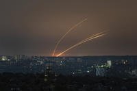 Russian rockets are launched against Ukraine from Russia's Belgorod region, seen from Kharkiv, Ukraine