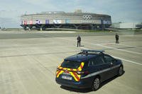 Gendarmes pose in front of the Charles de Gaulle airport