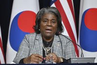 U.S. Ambassador to the United Nations Linda Thomas-Greenfield speaks during a press conference