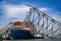 Salvage efforts continue as workers make preparations to remove the wreckage of the Francis Scott Key Bridge
