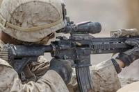 A U.S. Marine fires a M27 infantry automatic rifle at simulated enemies during an Integrated Training Exercise at Marine Corps Air-Ground Combat Center Twentynine Palms, Calif., Aug. 18, 2016 (U.S. Marine Corps/Lance Cpl. Danny Gonzalez)