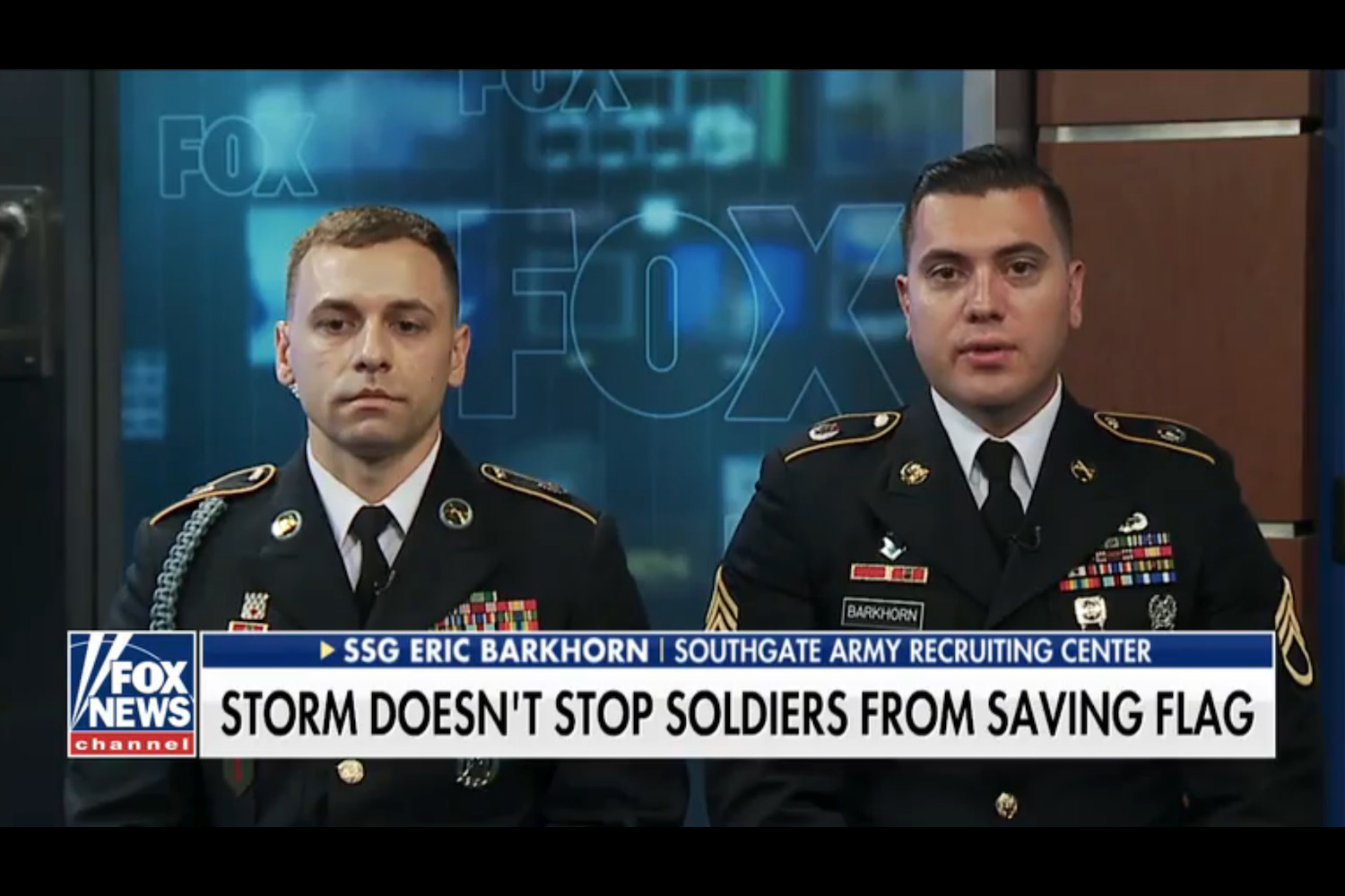 Army Recruiters Brave Storm to Save American Flag Toppled by Strong Winds