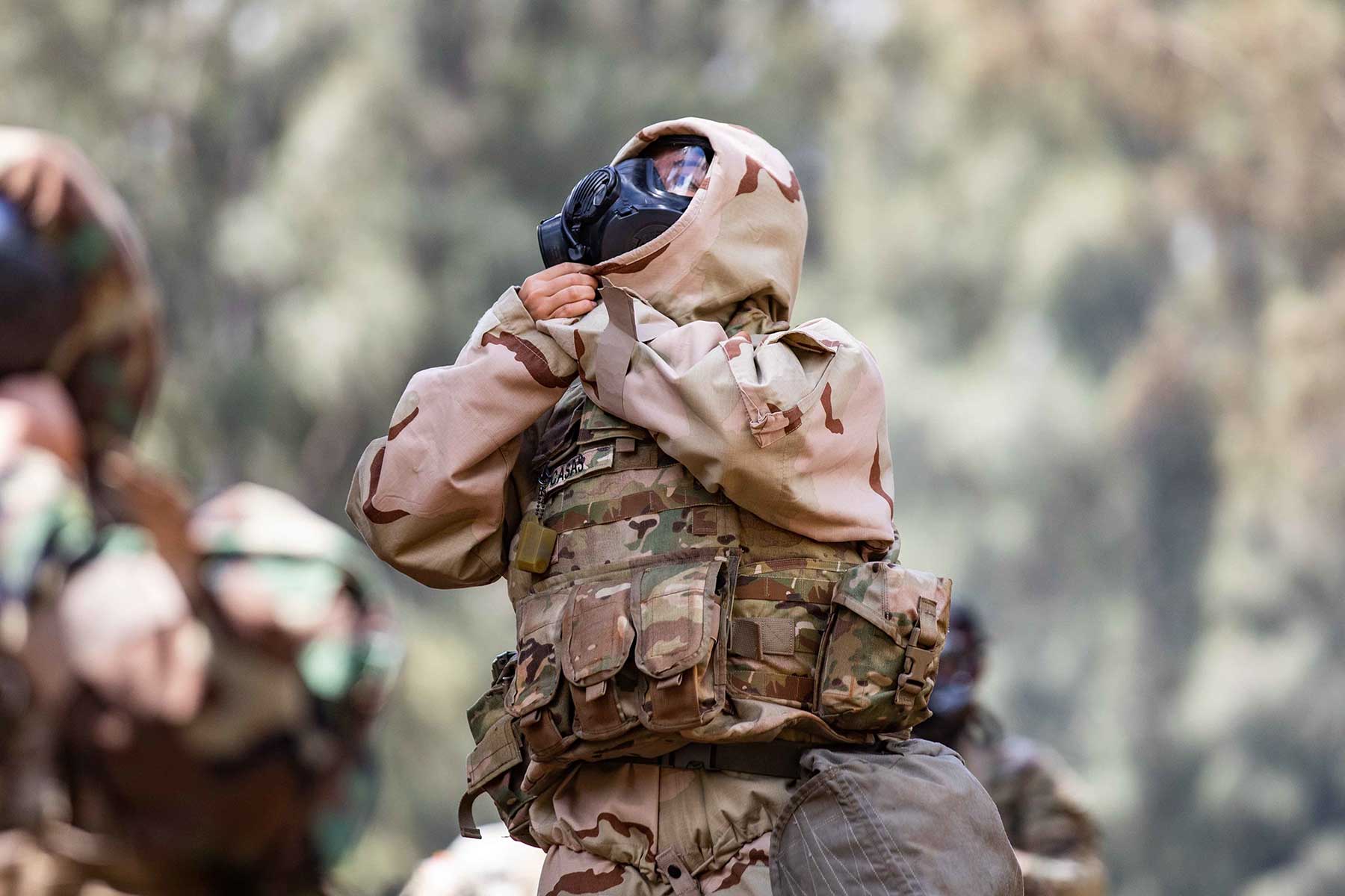Soldier conducts a Chemical, Biological, Radiological, and Nuclear (CBRN) Academy.