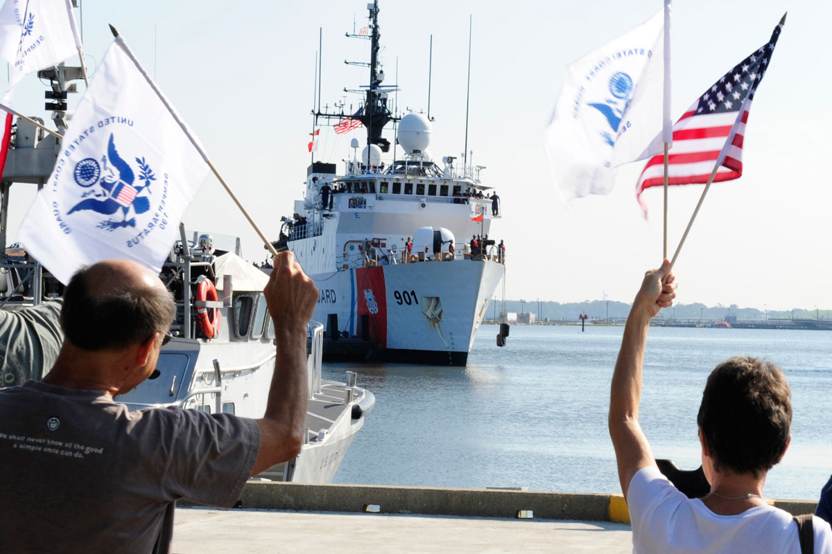 Family Members Welcome Home Coast Guard Crew