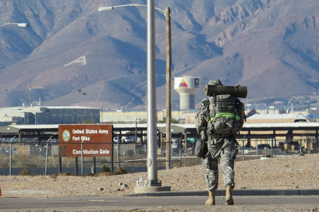 A U.S. Army Reserve soldier reaches the last few yards of a 6-mile road march event at the Best Warrior Competition on Fort Bliss, Texas, Jan. 6, 2017. (U.S. Army Reserve photo/Amabilia G. Payen) 