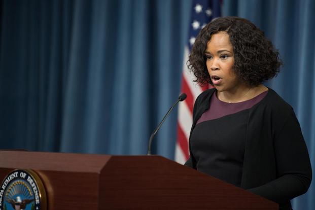 Dana White, the Assistant to the Secretary of Defense for Public Affairs, briefs reporters at the Pentagon in Washington, D.C., May 3, 2018. (DoD/U.S. Army Sgt. Amber I. Smith)