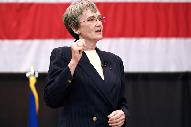 Secretary of the Air Force Heather Wilson speaks with members of the workforce during a town hall at Hanscom Air Force Base, Mass., April 5, 2018. (U.S. Air Force photo/Todd Maki)