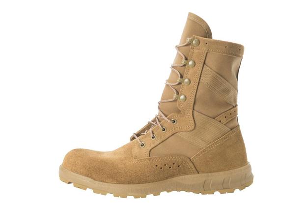 Army Combat Boot Prototype C is constructed from "split" or suede leather to increase flexibility and breathability of the upper, as well as a low density midsole to reduce weight. (U.S. Army Research, Development and Engineering Command)