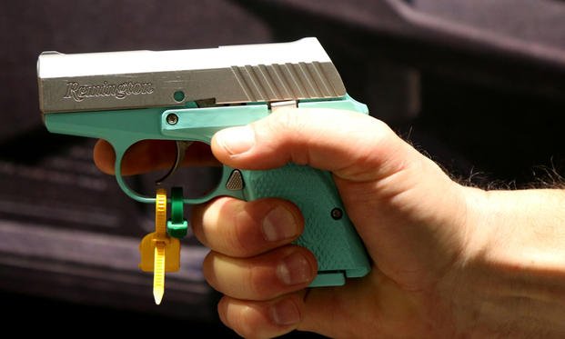 Remington’s RM380 pistol comes in a shade of blue like that made iconic by Tiffany & Co. (Matthew Cox/Staff)