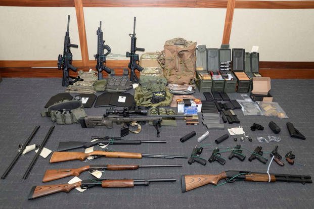 A photo of weapons reportedly seized from Coast Guard Lt. Christopher Paul Hasson. Twitter photo