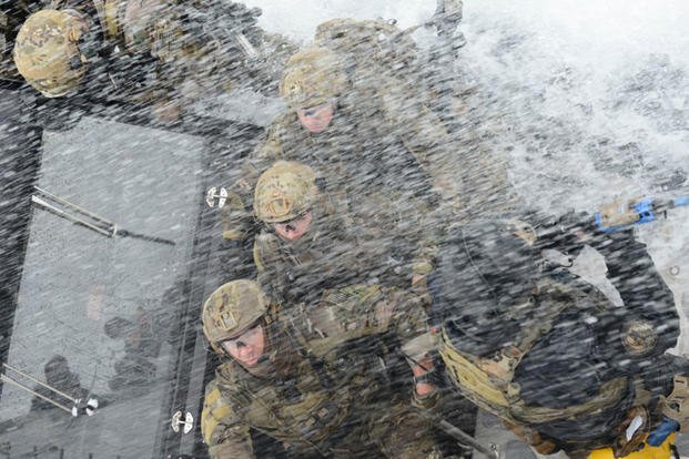 The Coast Guard’s Maritime Security Response Team (MSRT) from Virginia participate in a training evolution in Hyannis, Mass., Thursday, Oct., 22, 2015. (U.S. Coast Guard photo/Ross Ruddell)