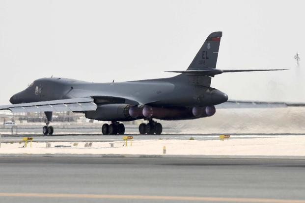 A U.S. Air Force B-1B Lancer, departs an airfield in an undisclosed location in Southwest Asia on May 17, 2018. (U.S. Air Force photo by Staff Sgt. Enjoli Saunders)