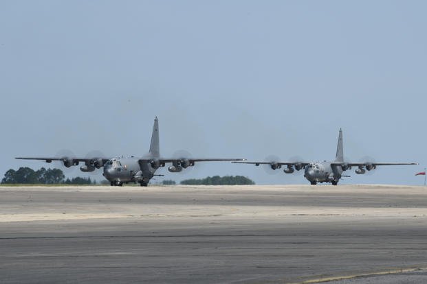 Two AC-130U Spooky gunships with the 4th Special Operations Squadron return from their final scheduled combat deployment at Hurlburt Field, Florida July 8, 2019. The Spookys have been almost constantly deployed since 2001 and are being replaced by the AC-130J Ghostrider, the most lethal and innovative gunship in the world. (U.S. Air Force photo/Blake Wiles)