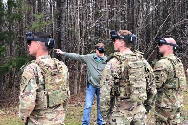 Soldiers use the Integrated Visual Augmentation System during a training session at Fort Pickett, Va. (U.S. Army)