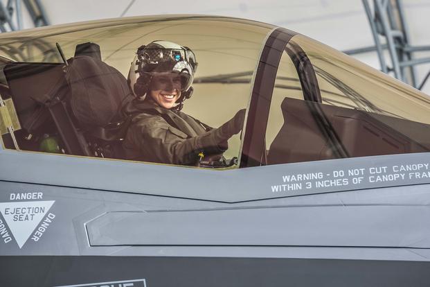 Capt. Anneliese Satz conducts pre-flight checks prior to a training flight aboard Marine Corps Air Station Beaufort, South Carolina, on March 11, 2019. Satz graduated the F-35B Lighting II Pilot Training Program in June and will be assigned to Marine Fighter Attack Squadron 121 in Iwakuni, Japan. (U.S. Marine Corps photo by Sgt. Ashley Phillips)