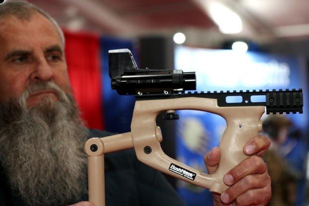The Close Quarter Thermal can be mounted on any weapons rail to allow shooters to see the green-glowing heat signatures of potential enemy targets in dark spaces. The CQT was on display for the first time at Modern Day Marine 2019. (Matthew Cox/Military.com)